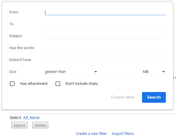 New Gmail - Create New Filter Search Criteria