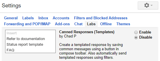 Old Gmail - Labs Canned Responses