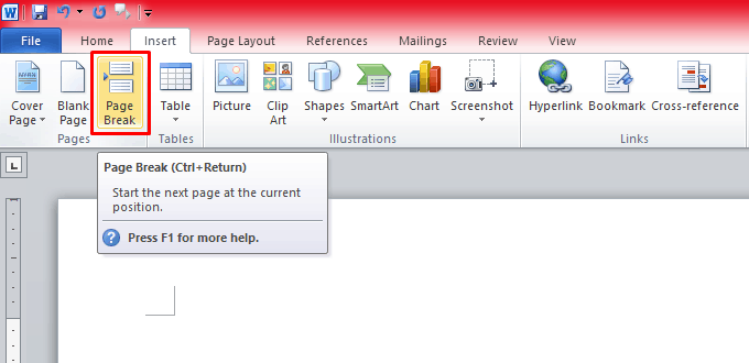 microsoft word find and replace page break