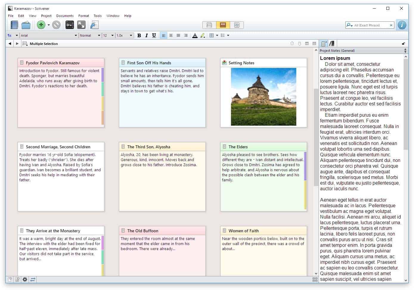 Scrivener - Features Corkboard