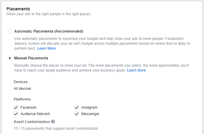 Facebook - Ads Manager - Placements